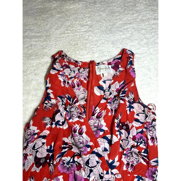 Yumi Kim Beautiful Red Floral 100% Silk Jumpsuit Size Large - Picture 5 of 6